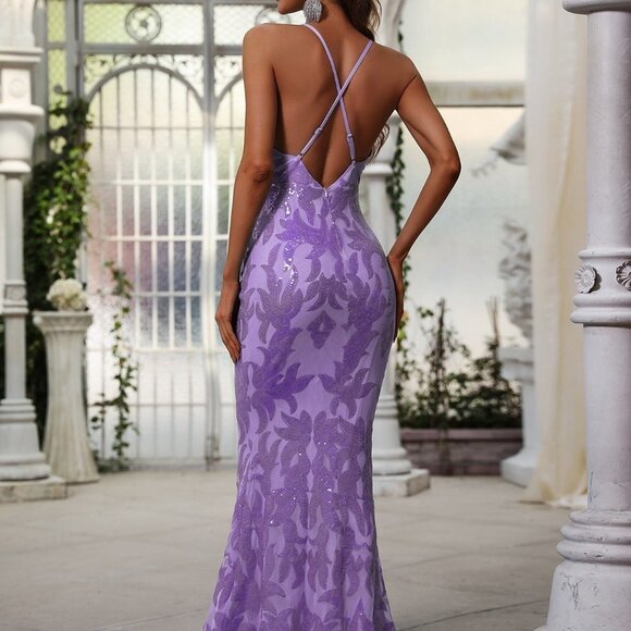Purple Preppy Womens Backless Mermaid Hem Sequin Cami Dress - Picture 2 of 5